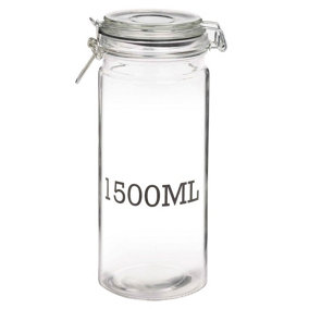 URBNLIVING 25cm Height 1500ml Glass Storage Jar With Air Tight Sealed Metal Clamp Lid Tall Kitchen Cruet
