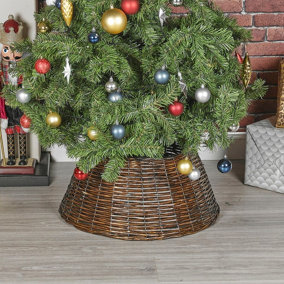 URBNLIVING 25cm Height Christmas Natural Large Willow Wicker Woven Rattan Tree Skirt Base Cover Stand Brown