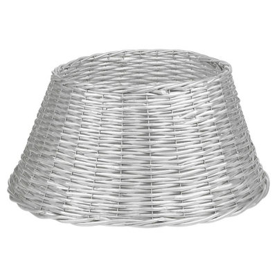URBNLIVING 25cm Height  Christmas Natural Large Willow Wicker Woven Rattan Tree Skirt Base Cover Stand Silver