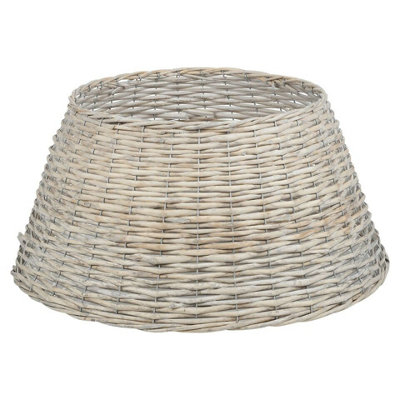 URBNLIVING 25cm Height Christmas Natural Large Willow Wicker Woven Rattan Tree Skirt Base Cover Stand White