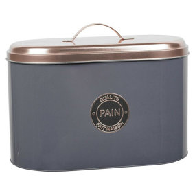 URBNLIVING 25cm Height French Style Copper and Grey Metal Tin Bread Pasta Sugar Coffee Biscuits Boxes