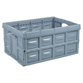 URBNLIVING 25cm Height Large 45L Folding Collapsible Plastic Storage Crate Box Stackable Baskets