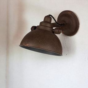 URBNLIVING 25cm Height Vintage Retro Rustic Brown Metal Sconce Wall Lamp Shade Light Fixture Fitting