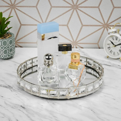 URBNLIVING 25cm Round Silver Mirror Tray Candle Centrepiece Decorative Xmas Gift