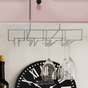 URBNLIVING 25cm Width Chrome Under Shelf Cupboard Hanging Metal Wine Glasses Rack Stemware Holder Bar