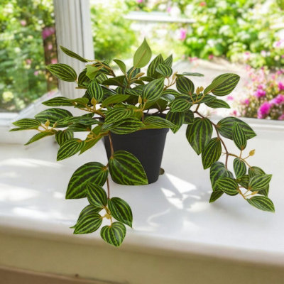 URBNLIVING 25cm Width Green Artificial Mini Tradescantia Plant in Pot Potted Fake Plastic Succulent Greens
