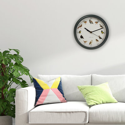 URBNLIVING 26cm Diameter Bird Clock With Hourly Sounds Singing Birds Hanging Wall Clock