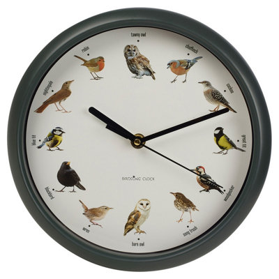URBNLIVING 26cm Diameter Bird Clock With Hourly Sounds Singing Birds Hanging Wall Clock