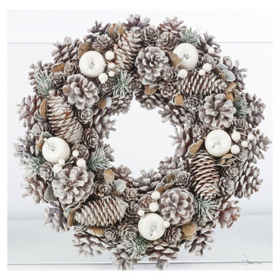 URBNLIVING 26cm Festive Christmas Wreaths White Decorative Pine Cone Door Flower Ornaments