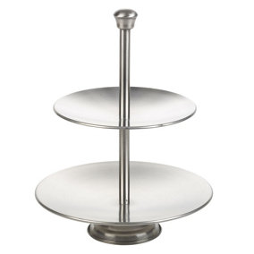 URBNLIVING 26cm Height 2 Tier Stainless Steel Round Pastry Pie Stand Decorative Wedding Cake Cupcake Platform Plate