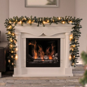 URBNLIVING 270cm Pre Lit Christmas Garland Green LED Lights Xmas Decoration Fireplace Wreath