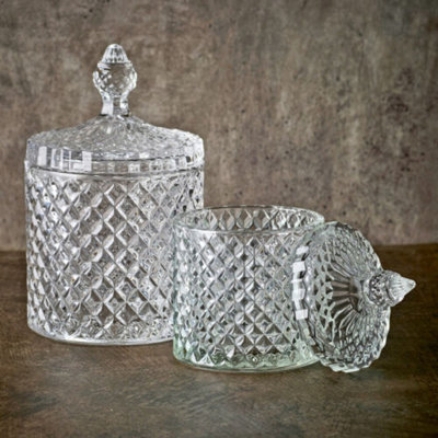 M&N HOME Glass Candy Dish With Lid, Pearl Colored Crystal
