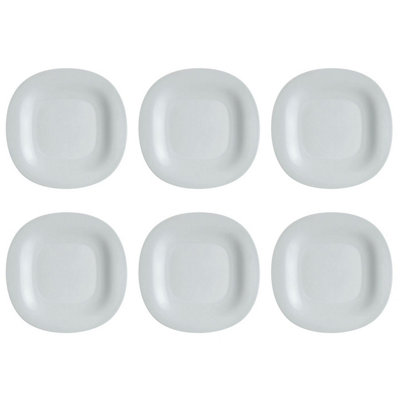 URBNLIVING 27cm Diameter Grey Set of 6 Square Opal Glass Dinner Plates
