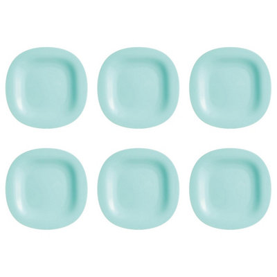 URBNLIVING 27cm Diameter Turquoise Set of 6 Square Opal Glass Dinner Plates
