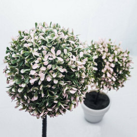 URBNLIVING 27cm Height 2pcs Medium Pink Decorative Artificial Outdoor Ball Plant Tree Pot Colour