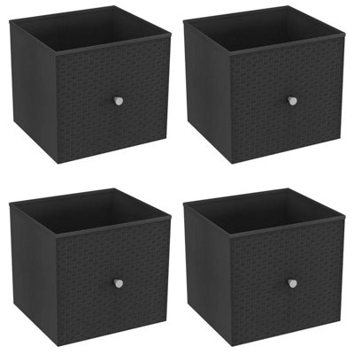 URBNLIVING 27cm Height 4 Pcs Black Foldable Woven Fabric Storage Cube Box Drawer Insert Organiser Basket with Handle