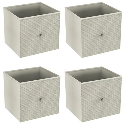 URBNLIVING 27cm Height Beige 4 Pcs Foldable Woven Fabric Storage Cube Box Drawer Insert Organiser Basket with Handle