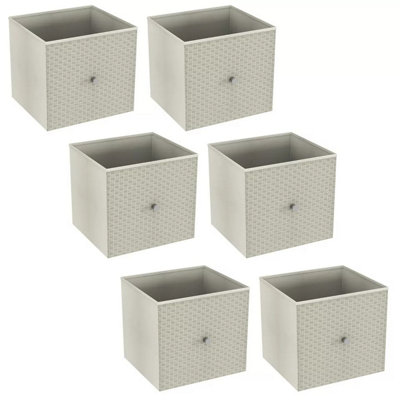 URBNLIVING 27cm Height Beige 6 Pcs Foldable Woven Fabric Storage Cube Box Drawer Insert Organiser Basket with Handle