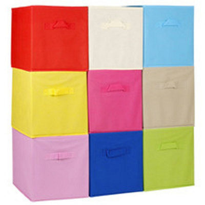 URBNLIVING 27cm Height Collapsible Cube Storage Boxes Kids Toys with Handles Multicolour Basket