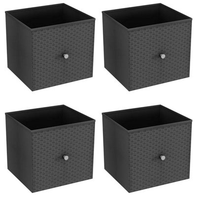 URBNLIVING 27cm Height Dark Grey 4 Pcs Foldable Woven Fabric Storage Cube Box Drawer Insert Organiser Basket with Handle