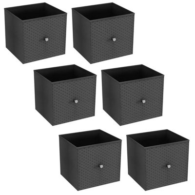 URBNLIVING 27cm Height Dark Grey 6 Pcs Foldable Woven Fabric Storage Cube Box Drawer Insert Organiser Basket with Handle