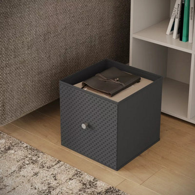 URBNLIVING 27cm Height Dark Grey Foldable Woven Fabric Storage Cube Box Drawer Insert Organiser Basket with Handle