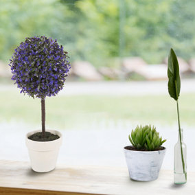 URBNLIVING 27cm Height Decorative Artificial Outdoor Ball Lavender Plant Tree Pot Colour Medium
