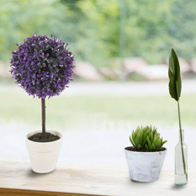 URBNLIVING 27cm Height Decorative Artificial Outdoor Ball Purple Plant Tree Pot Colour Medium
