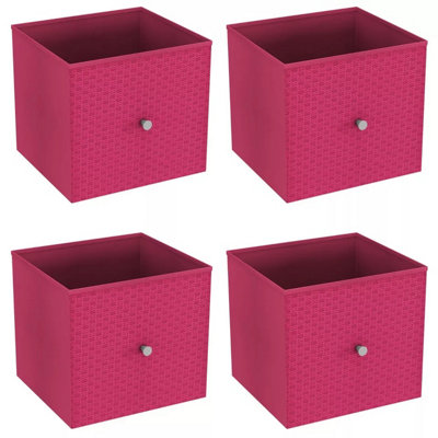 URBNLIVING 27cm Height Fuschia 4 Pcs Foldable Woven Fabric Storage Cube Box Drawer Insert Organiser Basket with Handle