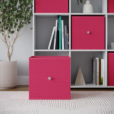 URBNLIVING 27cm Height Fuschia 4 Pcs Foldable Woven Fabric Storage Cube ...
