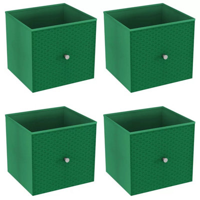 URBNLIVING 27cm Height Green 4 Pcs Foldable Woven Fabric Storage Cube Box Drawer Insert Organiser Basket with Handle