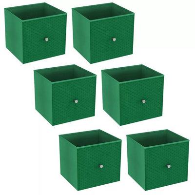 URBNLIVING 27cm Height Green 6 Pcs Foldable Woven Fabric Storage Cube Box Drawer Insert Organiser Basket with Handle