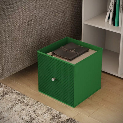 URBNLIVING 27cm Height Green Foldable Woven Fabric Storage Cube Box Drawer Insert Organiser Basket with Handle