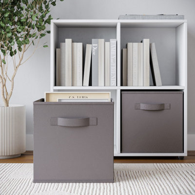 URBNLIVING 27cm Height Grey Collapsible Cube Storage Box Kids Toys Handles Basket