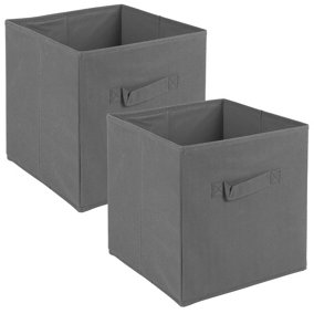URBNLIVING 27cm Height Large Grey Collapsible Cube Storage Boxes Carry Handles Basket Set of 2