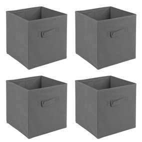 URBNLIVING 27cm Height Large Grey Collapsible Cube Storage Boxes Carry Handles Basket Set of 4