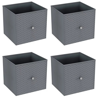 URBNLIVING 27cm Height Light Grey 4 Pcs Foldable Woven Fabric Storage Cube Box Drawer Insert Organiser Basket with Handle