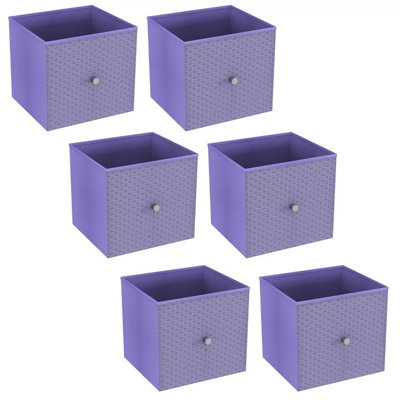 URBNLIVING 27cm Height Lilac 6 Pcs Foldable Woven Fabric Storage Cube Box Drawer Insert Organiser Basket with Handle