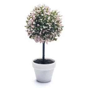 URBNLIVING 27cm Height Medium Pink Decorative Artificial Outdoor Ball Plant Tree Pot Colour