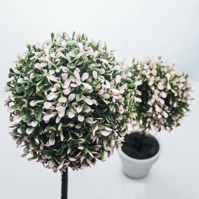URBNLIVING 27cm Height Medium Pink Decorative Artificial Outdoor Ball Plant Tree Pot Colour