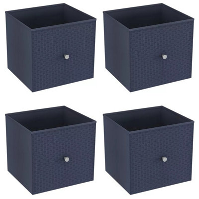 URBNLIVING 27cm Height Navy Blue 4 Pcs Foldable Woven Fabric Storage Cube Box Drawer Insert Organiser Basket with Handle