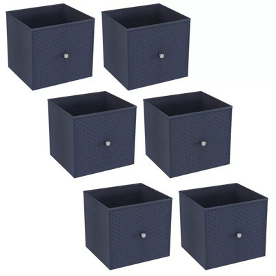 URBNLIVING 27cm Height Navy Blue 6 Pcs Foldable Woven Fabric Storage Cube Box Drawer Insert Organiser Basket with Handle