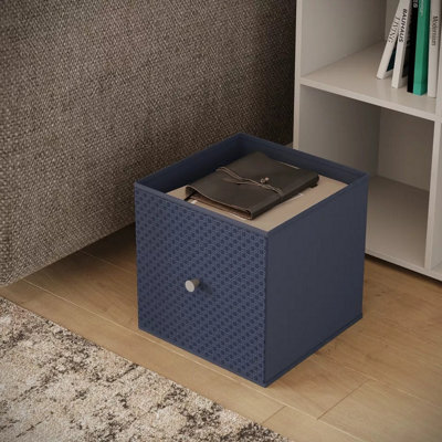 URBNLIVING 27cm Height Navy Blue Foldable Woven Fabric Storage Cube Box Drawer Insert Organiser Basket with Handle