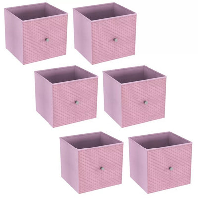 URBNLIVING 27cm Height Pastel Pink 6 Pcs Foldable Woven Fabric Storage Cube Box Drawer Insert Organiser Basket with Handle