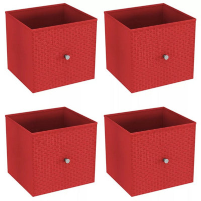 URBNLIVING 27cm Height Red 4 Pcs Foldable Woven Fabric Storage Cube Box Drawer Insert Organiser Basket with Handle