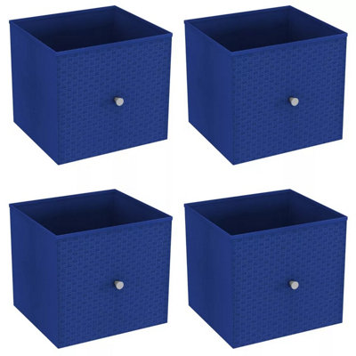 URBNLIVING 27cm Height Royal Blue 4 Pcs Foldable Woven Fabric Storage Cube Box Drawer Insert Organiser Basket with Handle