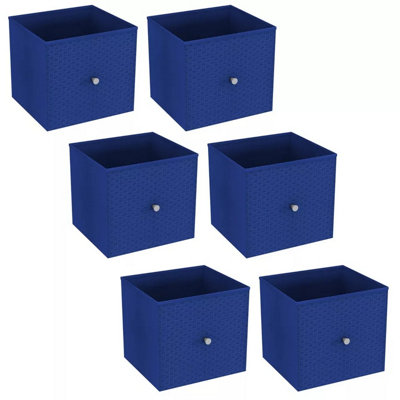 URBNLIVING 27cm Height Royal Blue 6 Pcs Foldable Woven Fabric Storage Cube Box Drawer Insert Organiser Basket with Handle