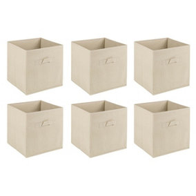URBNLIVING 27cm Height Set Of 6 Beige Collapsible Cube Storage Boxes Kids Toys Carry Handles Basket Large