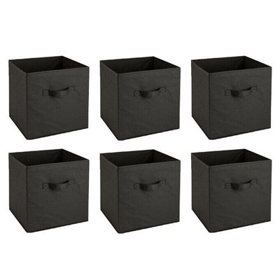 URBNLIVING 27cm Height Set Of 6 Black Collapsible Cube Storage Boxes Kids Toys Carry Handles Basket Large