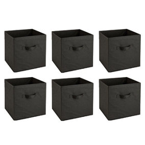 URBNLIVING 27cm Height Set Of 6 Black Collapsible Cube Storage Boxes Kids Toys Carry Handles Basket Large